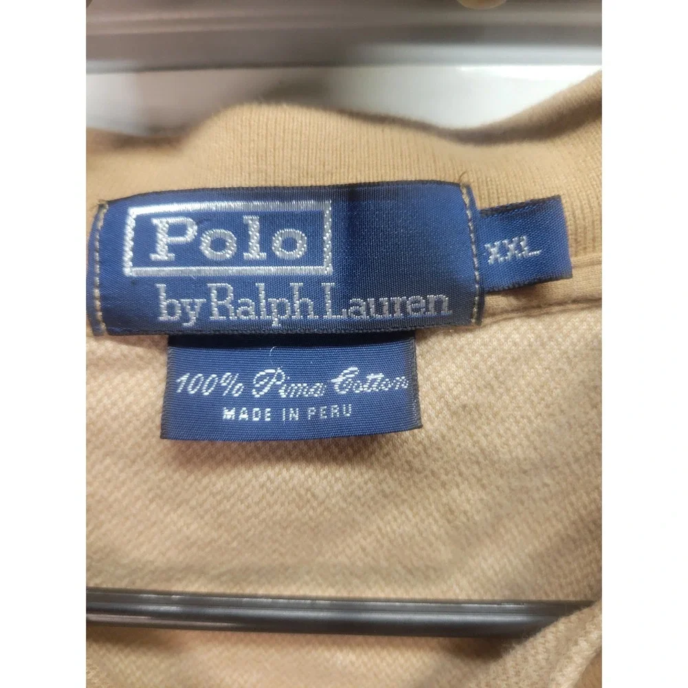 Vtg‎ Polo Ralph Lauren XXL Tan Pima Cotton Polo Shirt Embroidered Logo